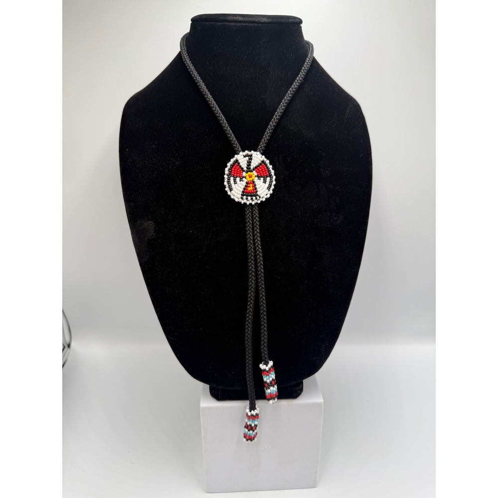 Handmade Beaded Bolo Tie Medicine Wheel Western Southwestern Black Cord Necklace